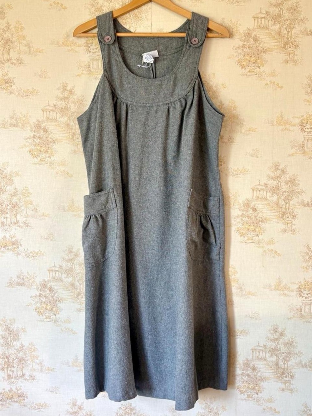 Vintage 70s 80s Miss Joni Grey Wool Blend Pinafore Jumper Dress XL XXL